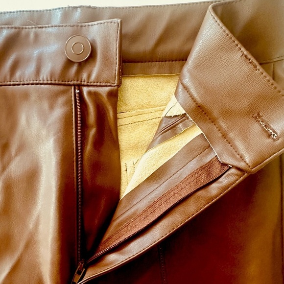 2/$30 Zara, High Rise Vegan Faux Leather Pants, Tan Brown, Size XS - Picture 10 of 12